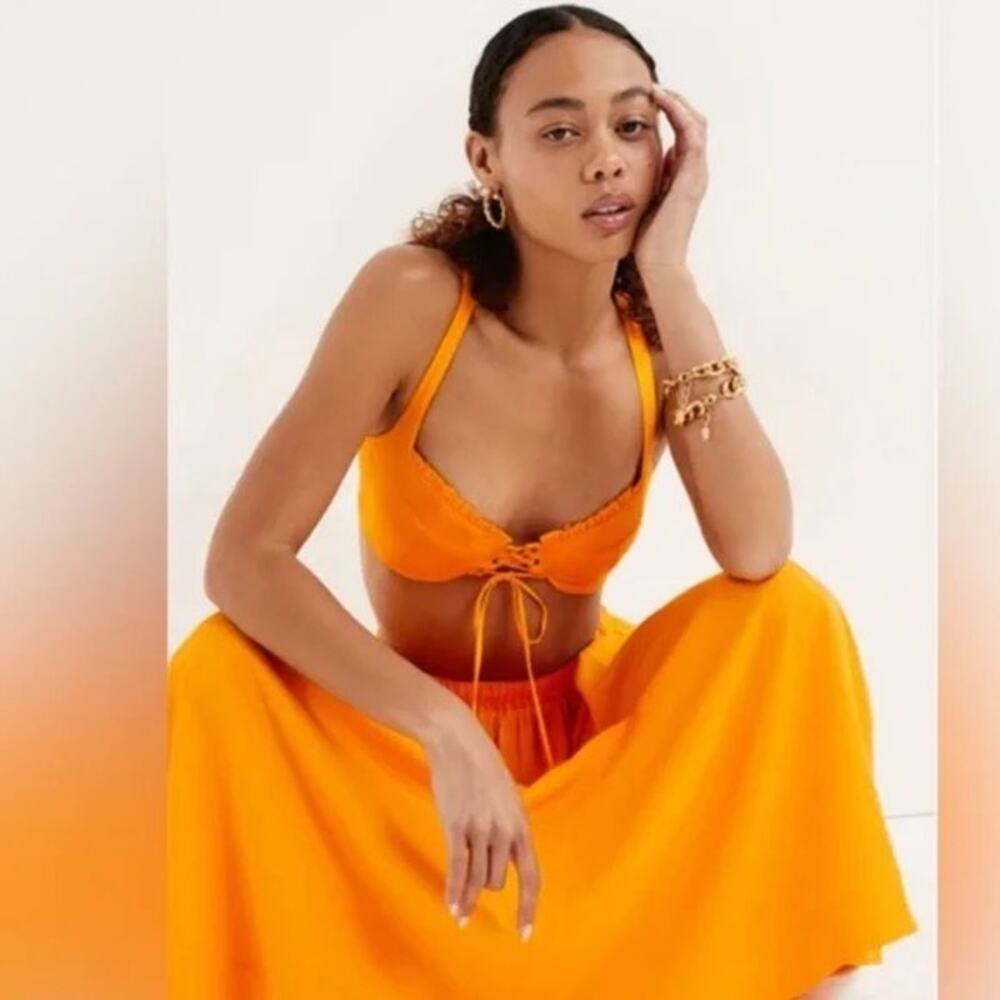 NWT For Love & Lemons Clementine Bra‎ Top & Matching Maxi Skirt SET Sz:L Ret$228